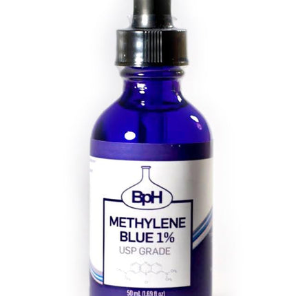 Methylene Blue, USP (Pharmaceutical) Grade, 1% Solution (0.5 mg per Drop) — 50 mL (1.69 fl oz) in Blue Glass Dropper Bottle